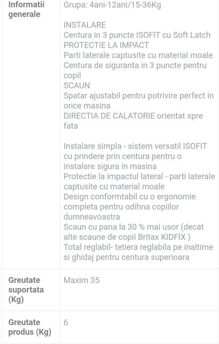 Scaun auto Britax Romer cu isofix