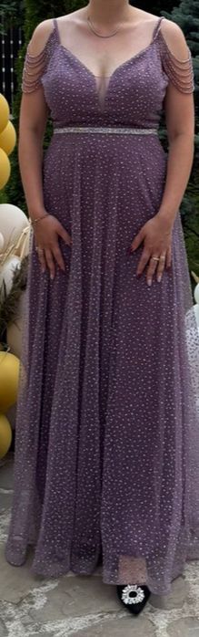Rochie superba mov cu strasuri si margele perlate nasa soacra