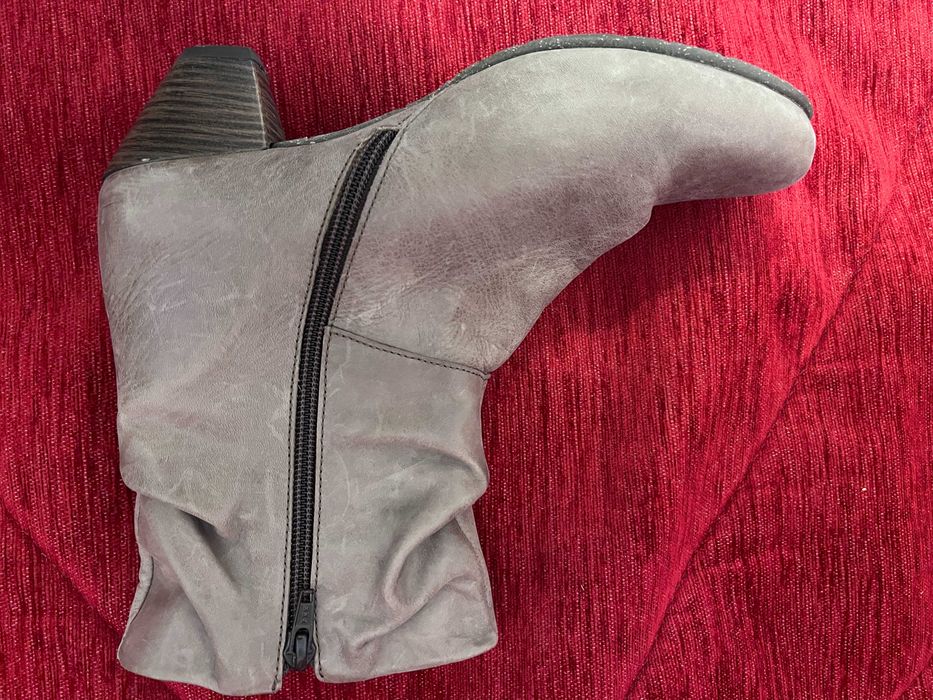 Stork Steps Taupe/Grey Leather Slouch Ankle Boots - Size 39