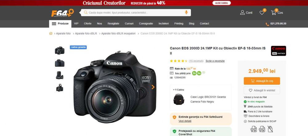 Vand camera Canon EOS 2000D/Rebel T7