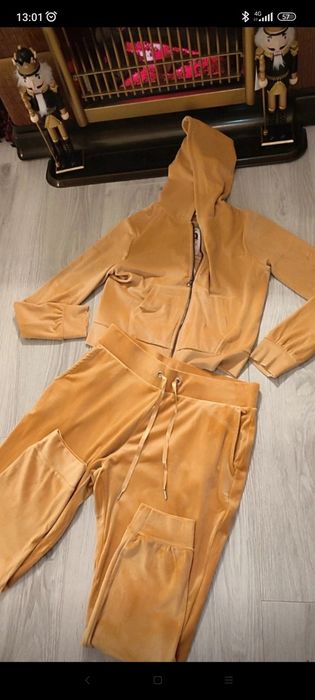 Trening din catifea fină, design superb, 2piese, galben auriu,S- M