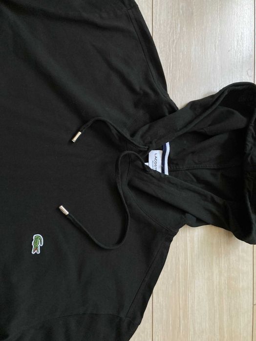 Lacoste тънка черна блуза фланела с качулка суитчър суичър размер М