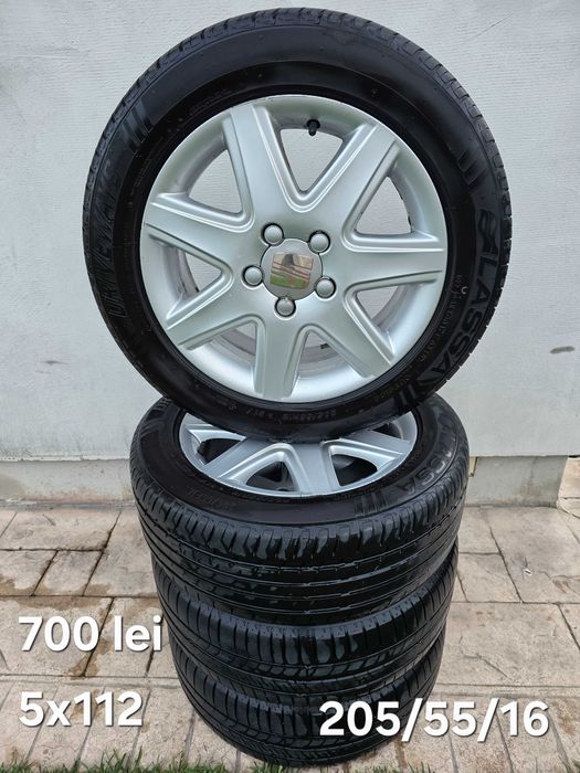 Set 4 jante aliaj 5x112 Seat cu anvelope vara 205/55/16