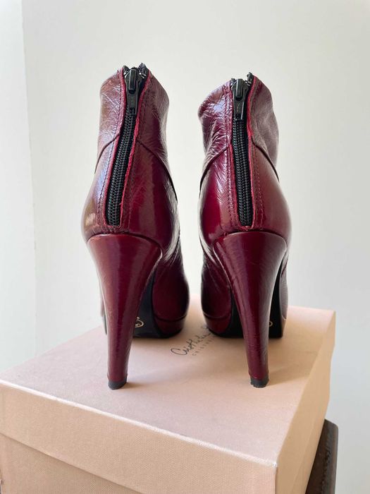Botine rosii cu toc din piele Patrizia Rigotti