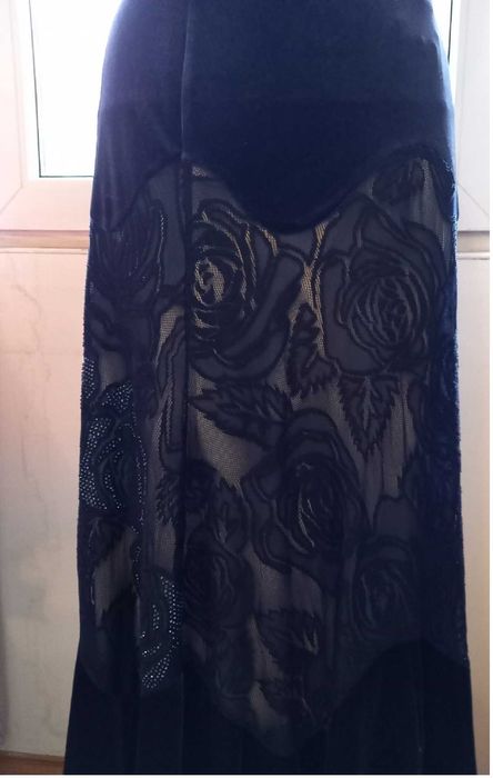 Fusta lunga din catifea, bleumarin