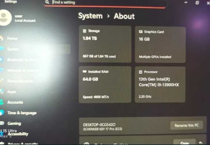 Super Laptop de Gaming Schenker key17pro (23) rtx4090 64gb ram