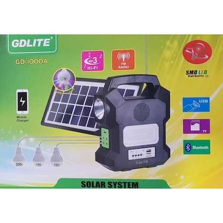 Lampa solara kit solar GD-1000A 4 becuri USB bluetooth radio FM MP3