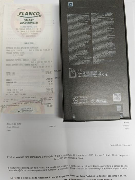 Samsung Galaxy S25 Ultra5G /256 GB /Sigilat cu factura extra garanție