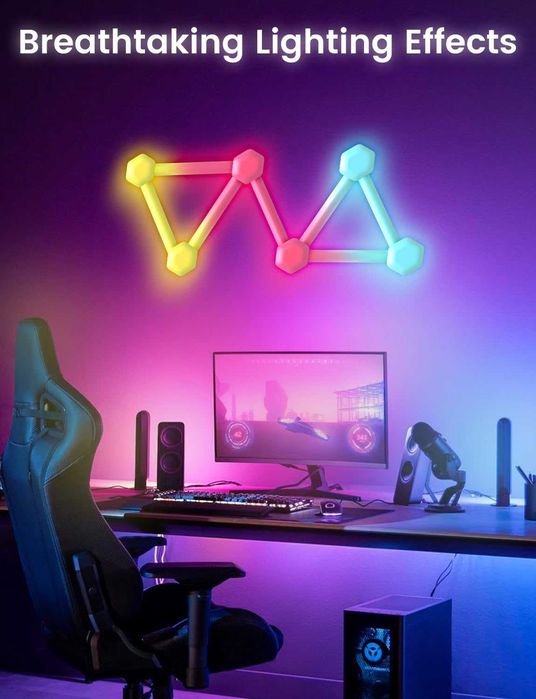 Умни LED стенни осветителни тела за гейминг, RGBIC LED светлинни ленти 3D