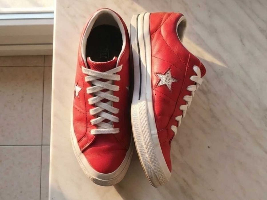 Converse One Star кожени кецове - червени, размер 43, с кутия