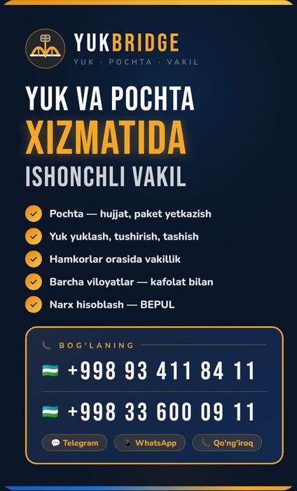 Pochta xizmatlari , yetkazish,yuklarni upakofka qilish ,