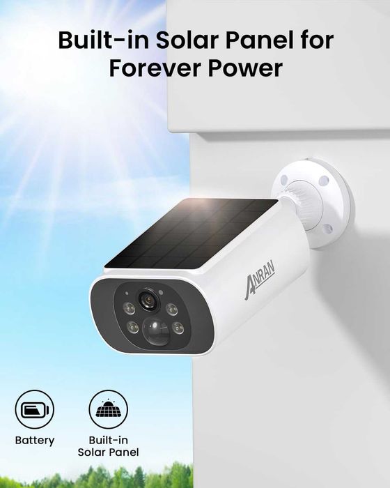 ЧИСТО НОВА ANRAN C3 4MP 4 соларни камери + базова станция с 64GB SD...