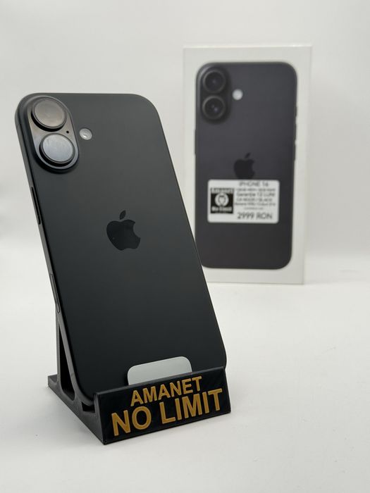 iPhone 16 Black 128GB Baterie 93% Cicluri 314 Garantie 12 Luni.
