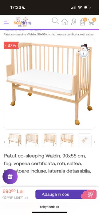 Pătuț co-sleeper Waldin 2 in 1