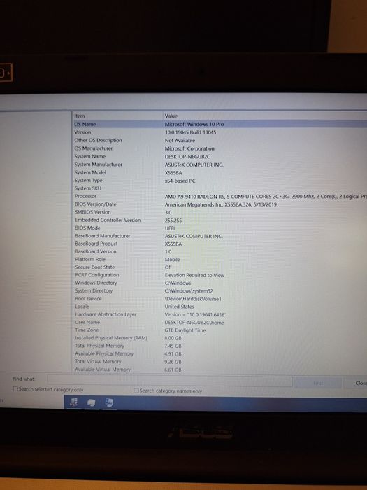 Laptop Asus F555B  AMD A9-9410 , 8 GB  , ssd 128 GB  , FullHD 15.6"
