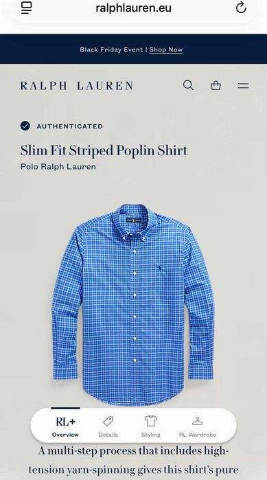 Polo Ralph Lauren Slim Fit Striped Poplin shirt S размер