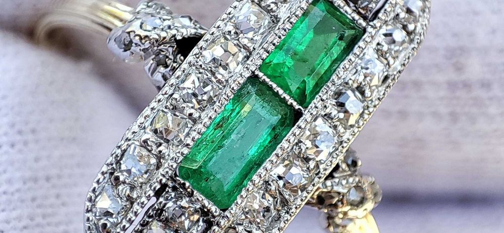 Inel aur 18k cu Smaralde si Diamante Smarald natural Diamant OLD euro Cut ARTMAX BIJUTERII UNICAT