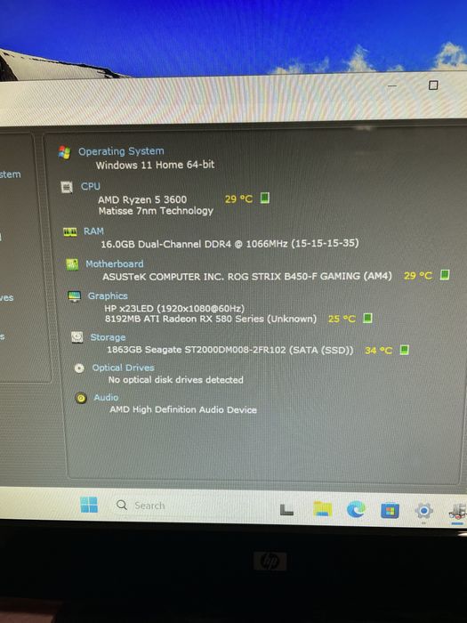 Pc Republic Of Gamers , ryzen 5 3600, 16gb ram, video 8gb , 2 tera