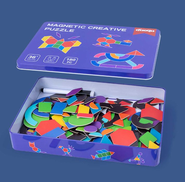 Голяма магнитни мозайка от дърво в метална кутия 180 бр. НОВО