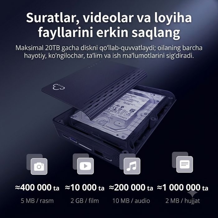 Shiguangwu N3 Plus 4/128GB + 4TB HDD  Oilaviy NAS Bulut Xotirasi
