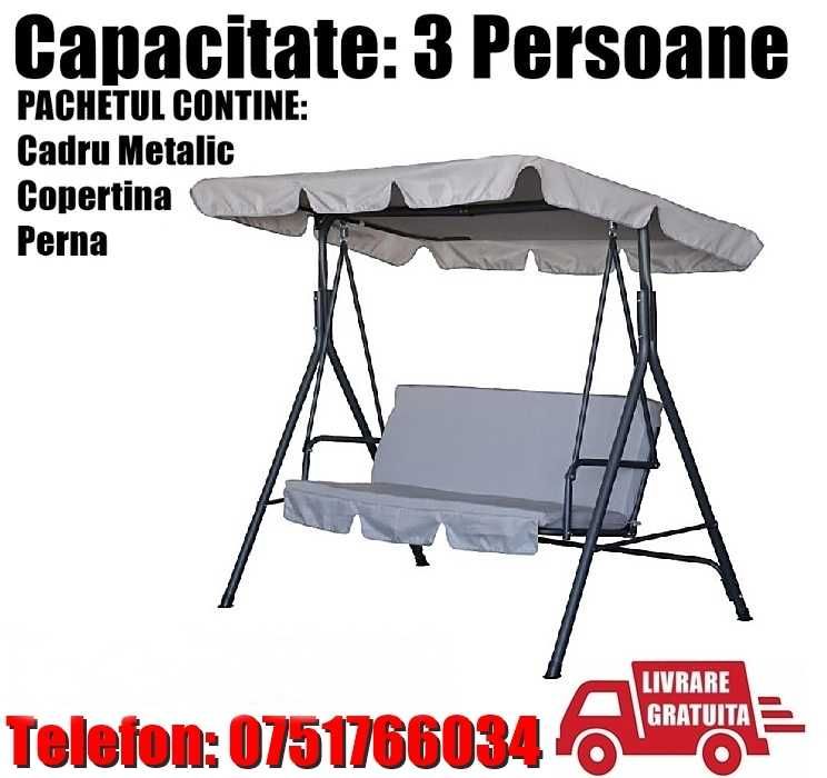 Balansoar Leagan Banca Metal Gri Curte Gradina Terasa 3 Persoane Relaxare Livrare GRATUITA !