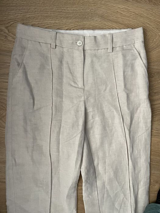 Pantaloni bej din in si vascoza Marime 40