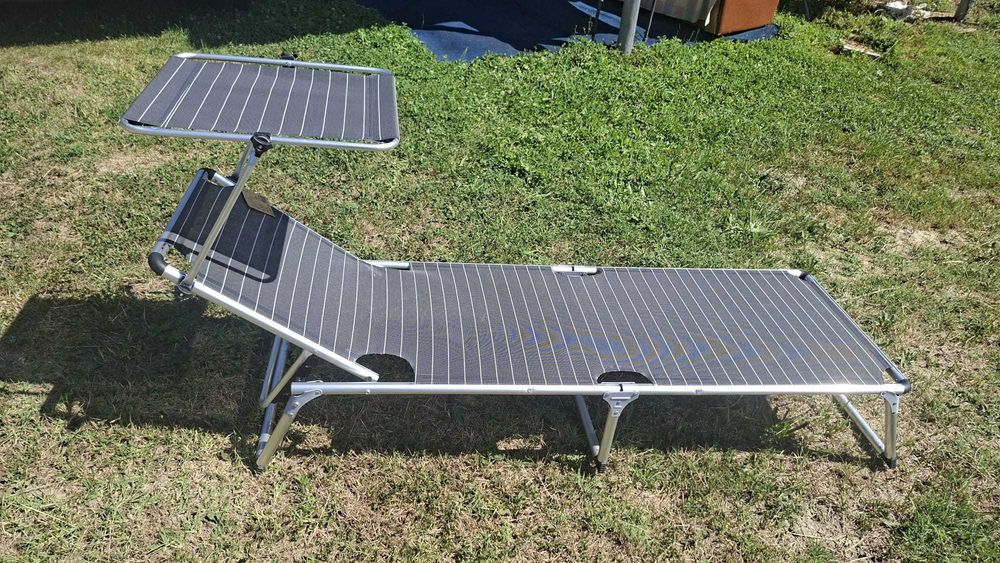 Vand sezlong nou (cu eticheta) din aluminiu pentru plaja, camping, gradina. Predare personala in Pitesti cu verificare