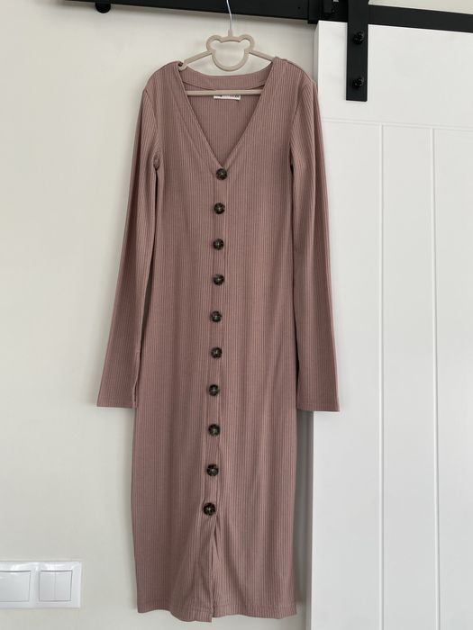 Rochie midi culoare taupe, XXS, Sinsay
