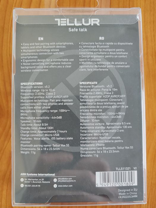 Vând Cască Bluetooth TELLUR VOX 55 -Safe Talk