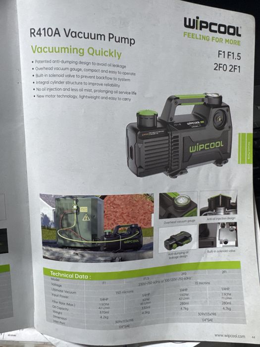 Pompa vacuum 2F1R wipcool r32 2 stagii 25cfm 71L/min vacuumetru nou