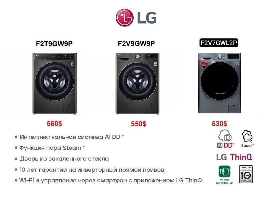 Стиральная машина автомат LG ThinQ 8.5 Kg Инверторный  Сенсорный