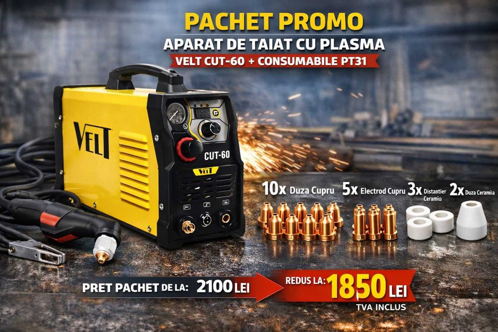 Pachet Promo Aparat Taiere cu Plasma VELT CUT-60 230V Stoc Mogosoaia