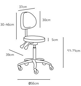 Козметичен/фризьорски стол - табуретка с облегалка Rita 53/73 см