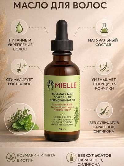 Mielle, Масло для укрепления волос и кожи головы розмарин и мята 59 мл