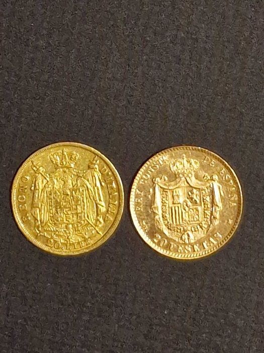Златна монета20ИталианскиЛири НаполеонI 1809,20Песети АлфонсоXIII 1896