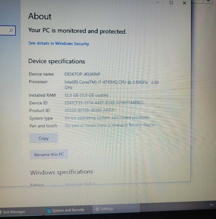 laptop ASUS I7 4710HQ 12GB ram SSD 500GB