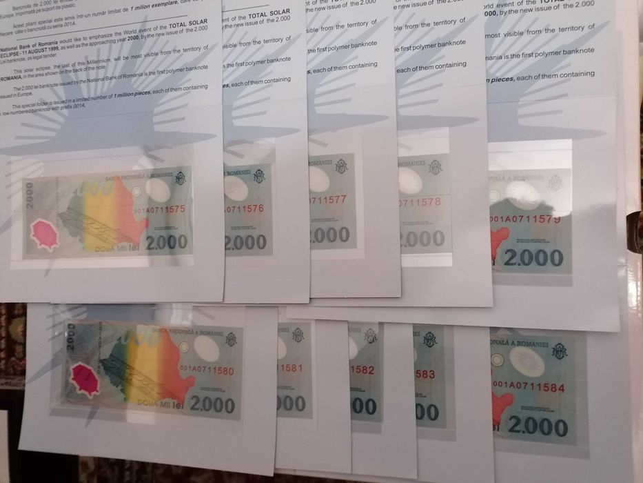 10 bancnote 2000 lei Eclipsa UNC in pliant