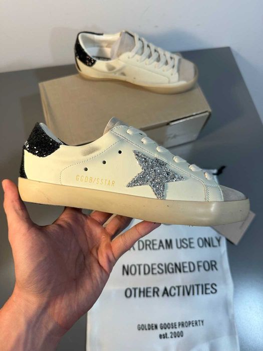 Golden Goose Superstar sneakers piele stea argintie glitter