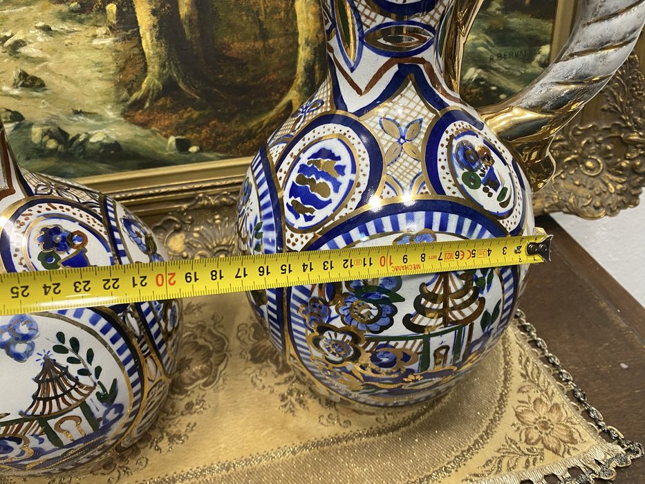 Двойка декоративни кани порцелан Испания 1950 1970 ръчно рисувани