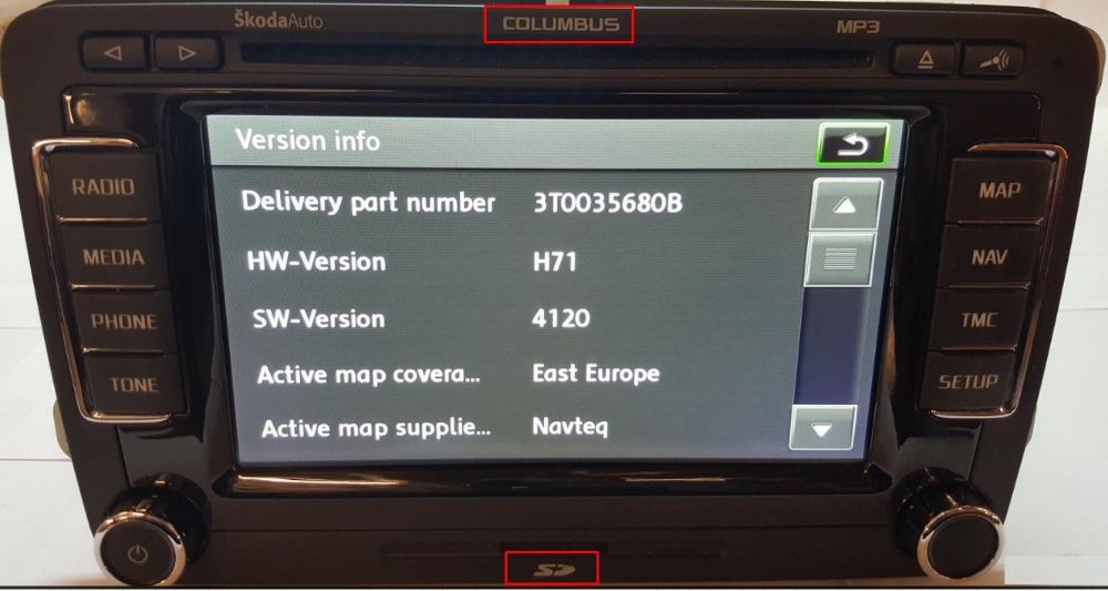 2020 Карти навигация Шкода Skoda RNS Columbus и ъпдейт на фърмуера