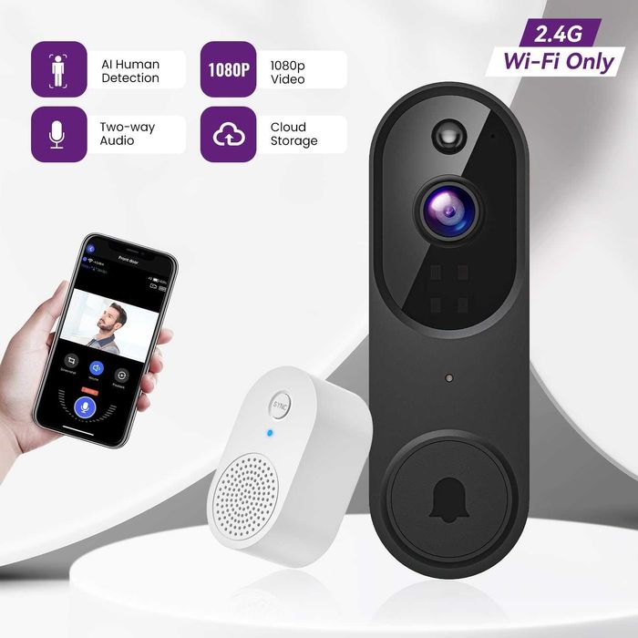 Sonerie/Cameră video inteligentă 1080P WirelessSUNNYJANE,black,sigilat