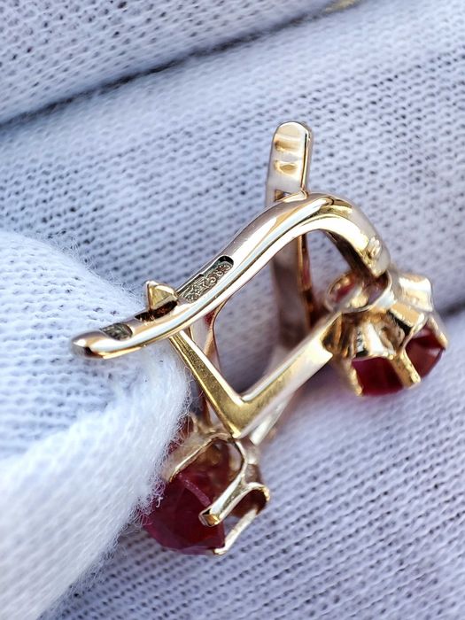 Cercei Aur 14K 583 Rusia Rusesti Rusesc Cercei Retro Cu Rubelit