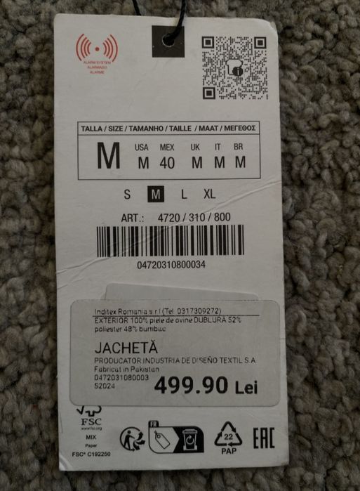 Geaca din piele naturala Zara M