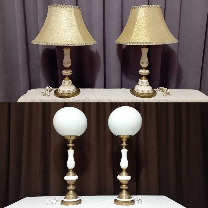 Големи старинни порцеланови лампи с абажури