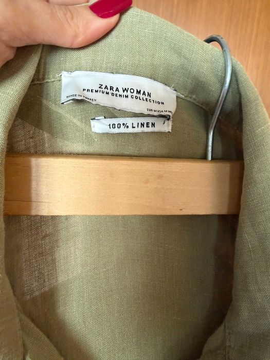 Ленена рокля в маслинено зелен цвят Zara, размер M/L