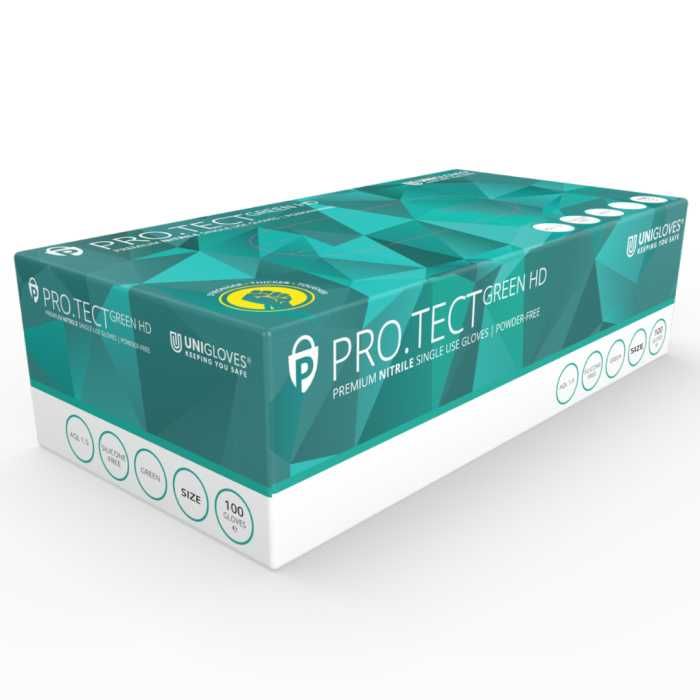 Еднократни ръкавици от нитрил PRO.TECT Green HD / 100 бр. в кутия