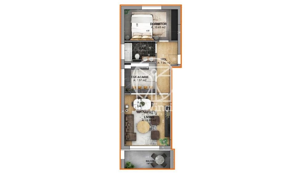 Apartament 2 camere, intabulat, finisat la cheie - aer conditionat