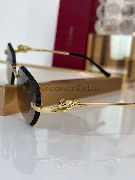 Ochelari de Soare Cartier CT0601S Noi Full Box Panthere Verificare Colet Gold