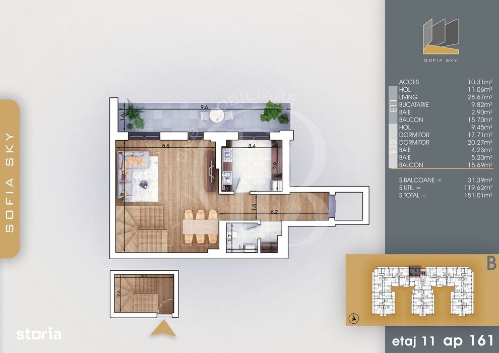 3 camere tip Duplex Living Generos Mutare Rapida 7min metrou