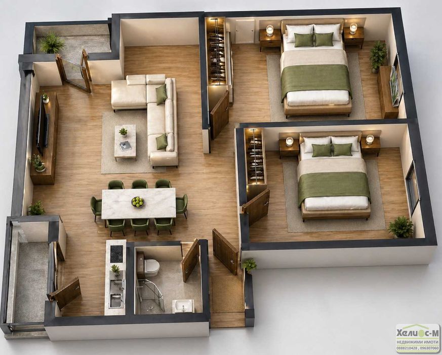 Тристаен апартамент с гараж до трето и четвърто училища, гр.Монтана